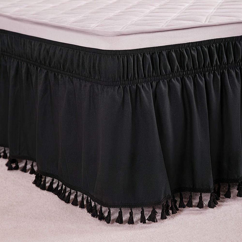 Wrinkle Resistant Tassel Bed Skirt Solid Color Bed Ruffles Wrap Bedding Accessory
