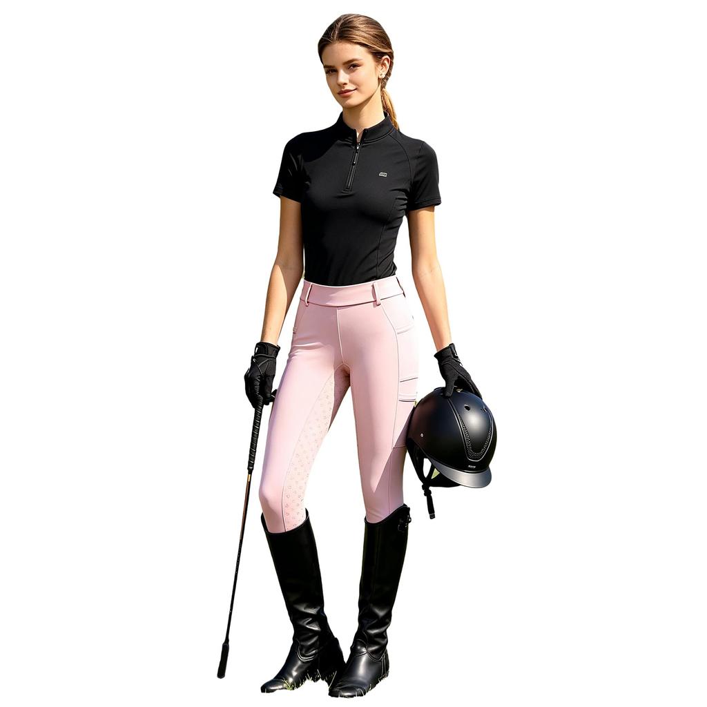 Girls Horse Riding Tights Non-slip Full Seat Breeches Elastic Waistband with Multiple Pockets for Equestrian Competition Show