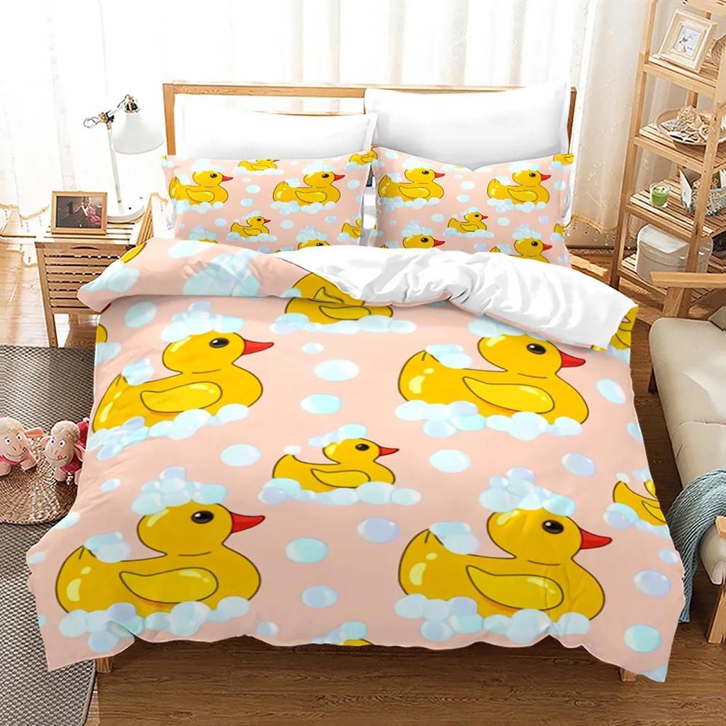 Yellow Duck Bedding Set Single Twin Full Queen King Size Little Duck Bed Set Aldult Boys Bedroom Duvetcover Sets 3D Print 015