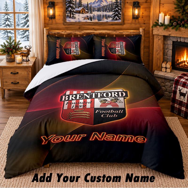 Brentford Football Pattern Bedding 3Pcs Set Custom Name, Bed Sheet And Pillowcases For Home Bedroom