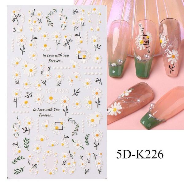 5D акварельные цветочные наклейки для ногтей с голографическими акцентами в виде листьев в фиолетовом и белом цветах