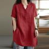 Women's Summer Cotton Linen Blouse Solid Short Sleeve Loose Plus Size Tops