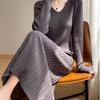 Women's Autumn and Winter Waist-hugging and Slimming A-line Base Skirt Mid-length Pullover Long Sleeve Over-knee Knitted Dress