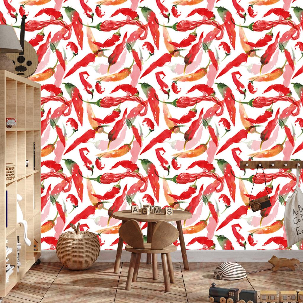 Watercolor chili paprika wallpaper for living room and bedroom 50x1000