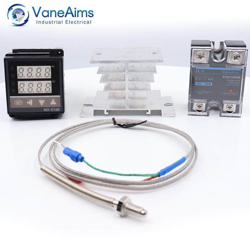 Digital PID Temperature Controller Rex-C100 output SSR-DA40 Relay thermostat K type Probe/heat sink 220V Temperature 0-400℃