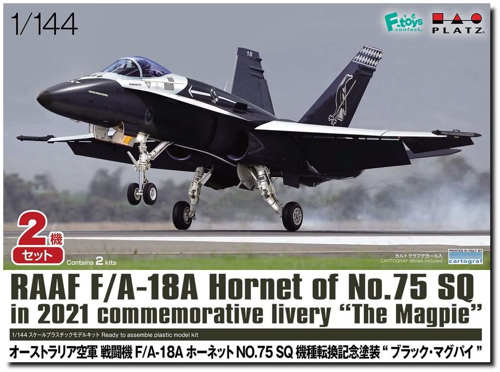 PLATZ Scale Royal Australian Air Force Fighter Hornet Black Royal Australian Air Force 100th Anniversary Paint of Plastic Model Kit 1/144 F/A-18A