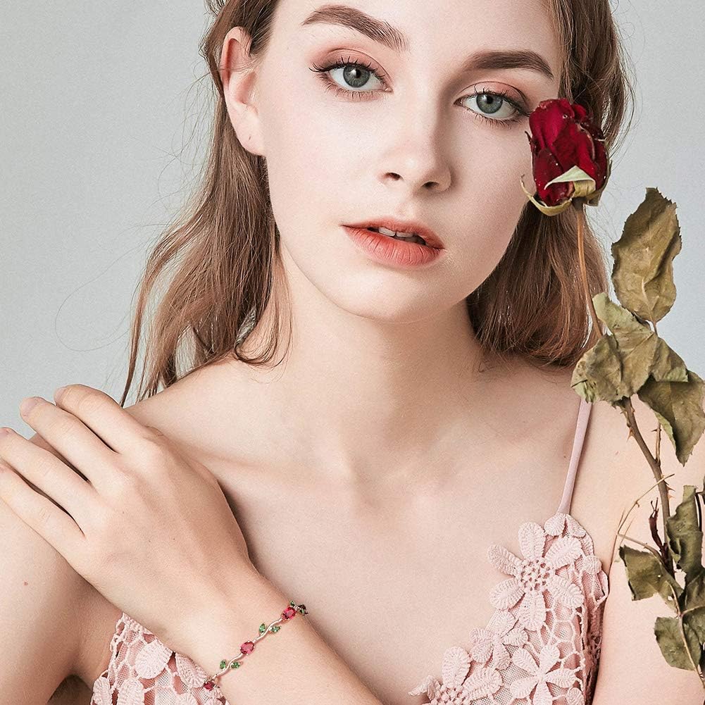 14K Gold Plated 7 in Bracelet for Women Flower Vine Ruby Tennis bracelet