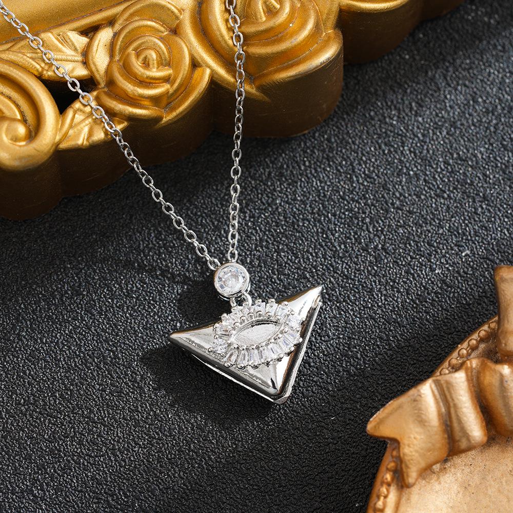 Titanium Steel Two-Tone Triangle Eye Pendant Necklace for Women