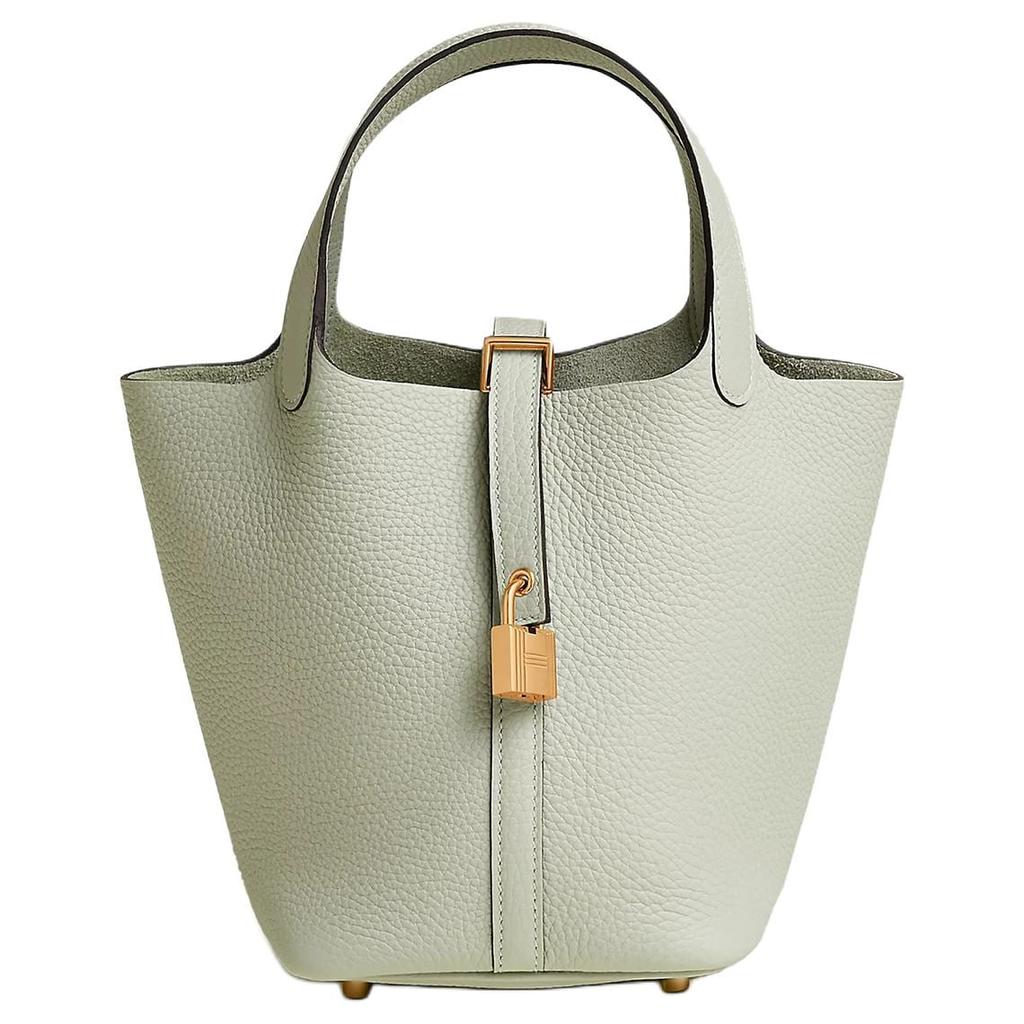 HERMES Picotin Lock Clemence Cow Leather Basket Bag, Bucket Bag, Handbag 18 Women's 0W Gris Neve Crystal Gray H056289CC0W