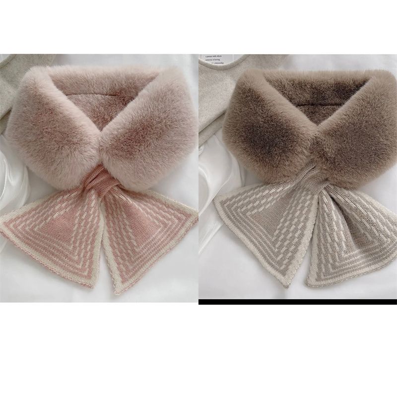 Scarf Women's Autumn and Winter Ins Versatile Korean Version of Plush Imitation Otter Rabbit Fur Scarf Stripe Thickened Warm Neck Fur Collar EMA