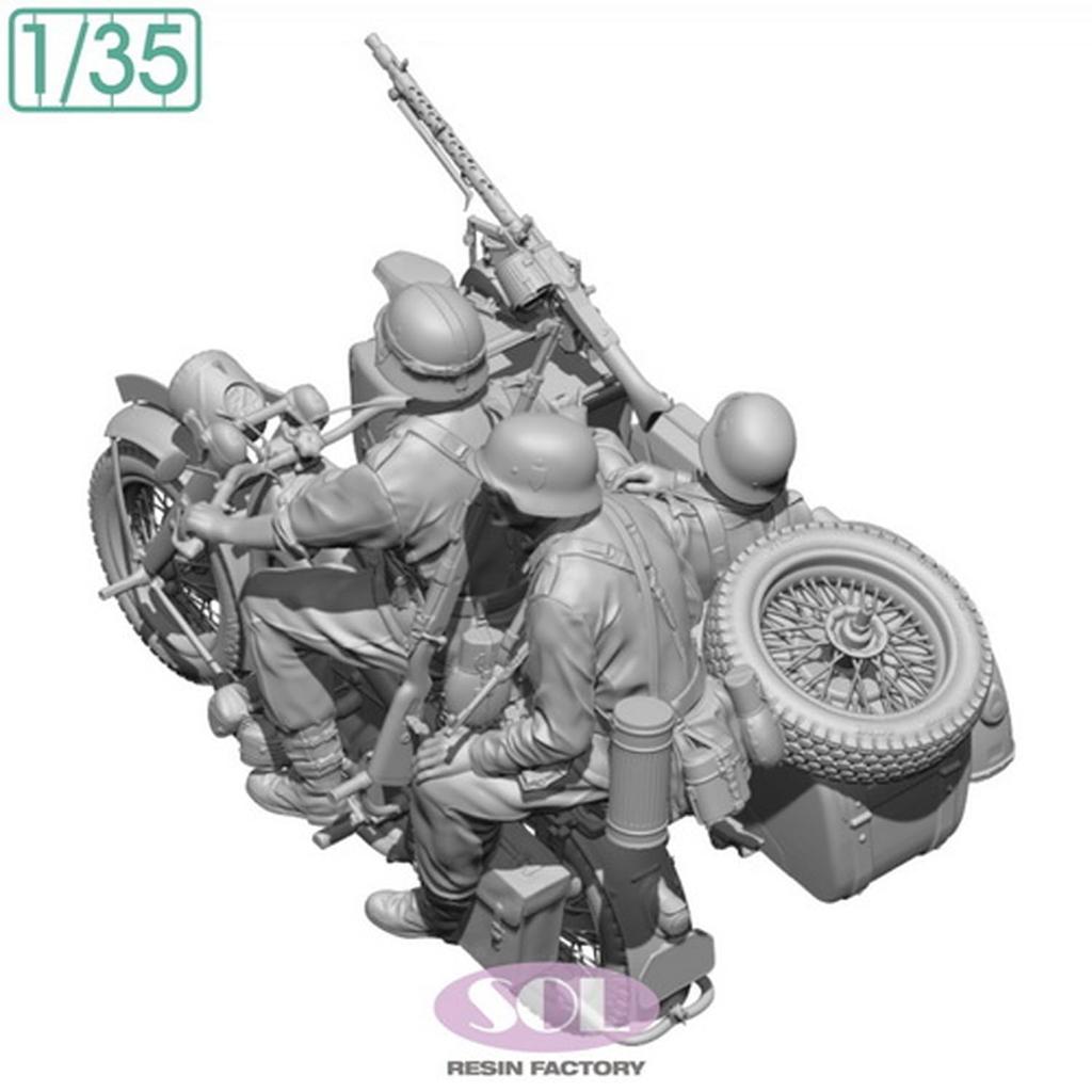 Sol Models WWII German KS750 Military Sidecar with 3 Crew 3D Printed Kit MM879 1/35 Figures, (Motorcycle)