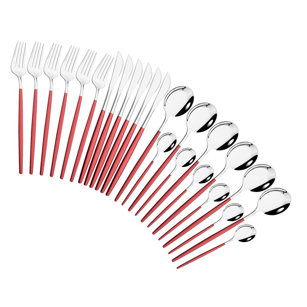 Pink Gold Cutlery Set Stainless Steel Dinnerware Set 24Pcs Knives Forks Coffee Spoons Flatware Set Kitchen Dinner Tableware Set