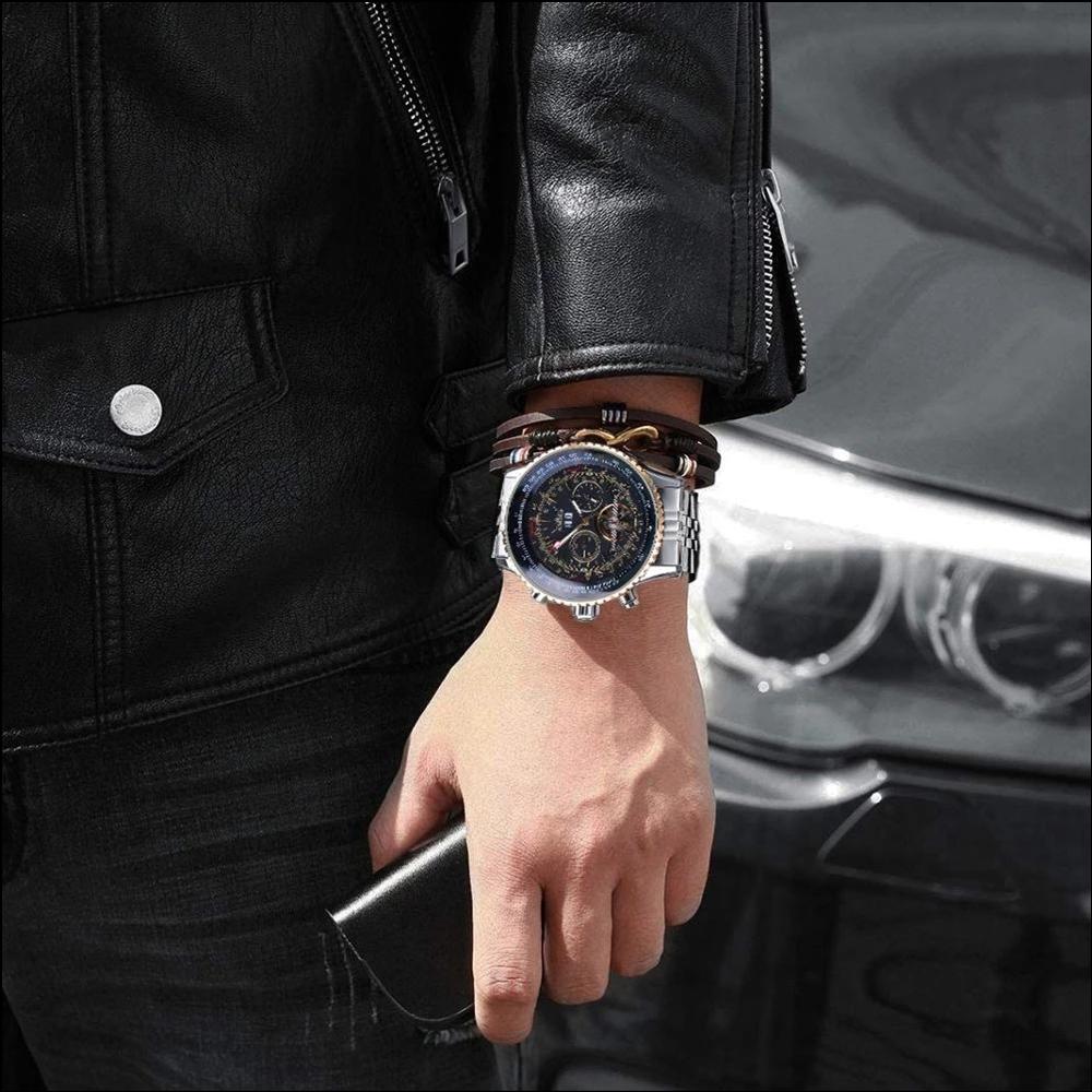 JARAGAR Top Watch Большой циферблат Tuber Flywheel Механические часы Мужская мода Повседневный бизнес Стальной браслет