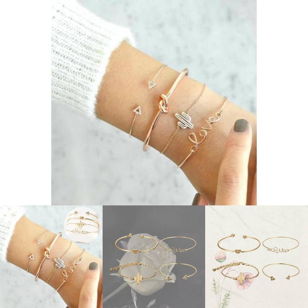 Винтажный набор браслетов «Узел кактуса» из 4 предметов, браслет с треугольным бриллиантом