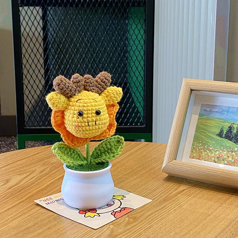 Ручная работа крючком дракон цветочный горшок украшение для дома комната готовая шерстяная вязка офисный настольный орнамент рождественские подарки на день рождения