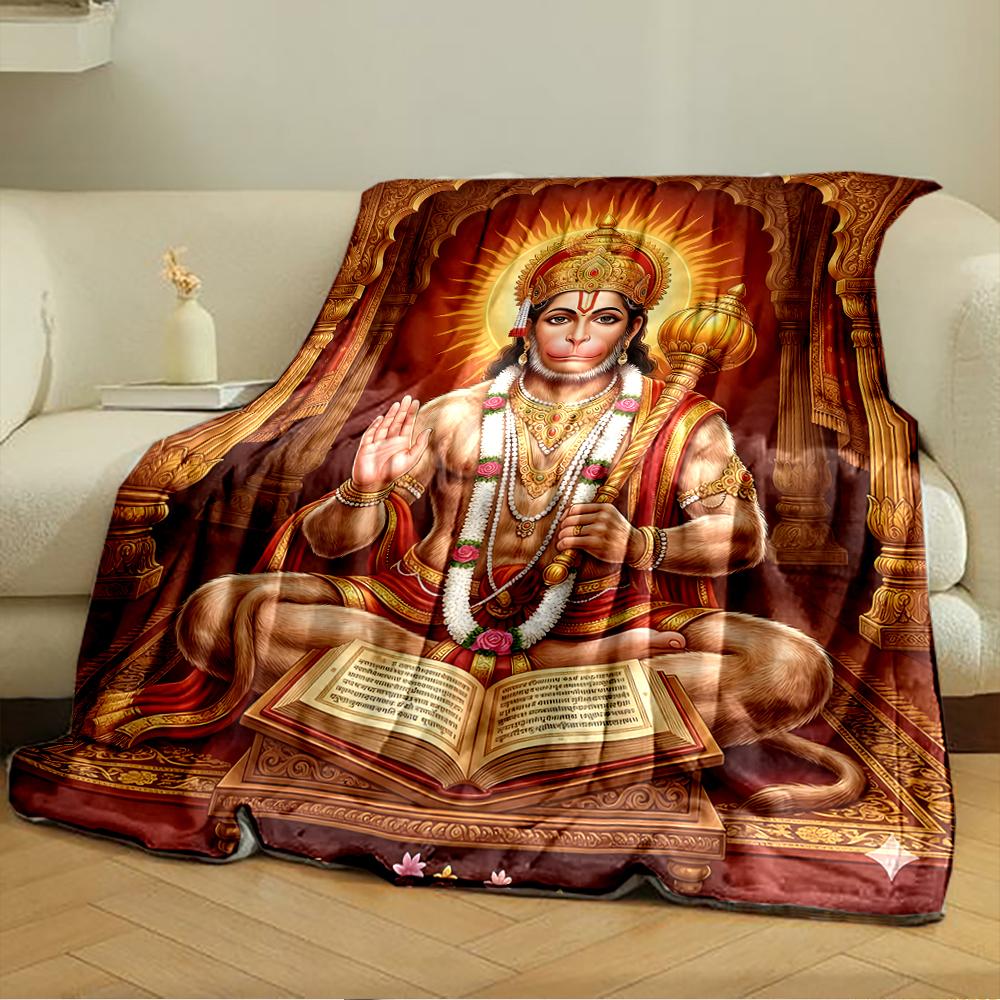 "Hanuman Sitting Blessing with Sacred Book"Flannel blanket for bedroom, living room, sofa, and nap