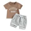 Kid Pants Suit, Boy Short Sleeve Round Neck Letters Tops + Casual Street Drawstring Short Pants