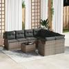 9-Piece Garden Sofa Set with Grey Cushions Poly Rattan, 2-Seater Garden Sofa with Storage and Cushions 3354308