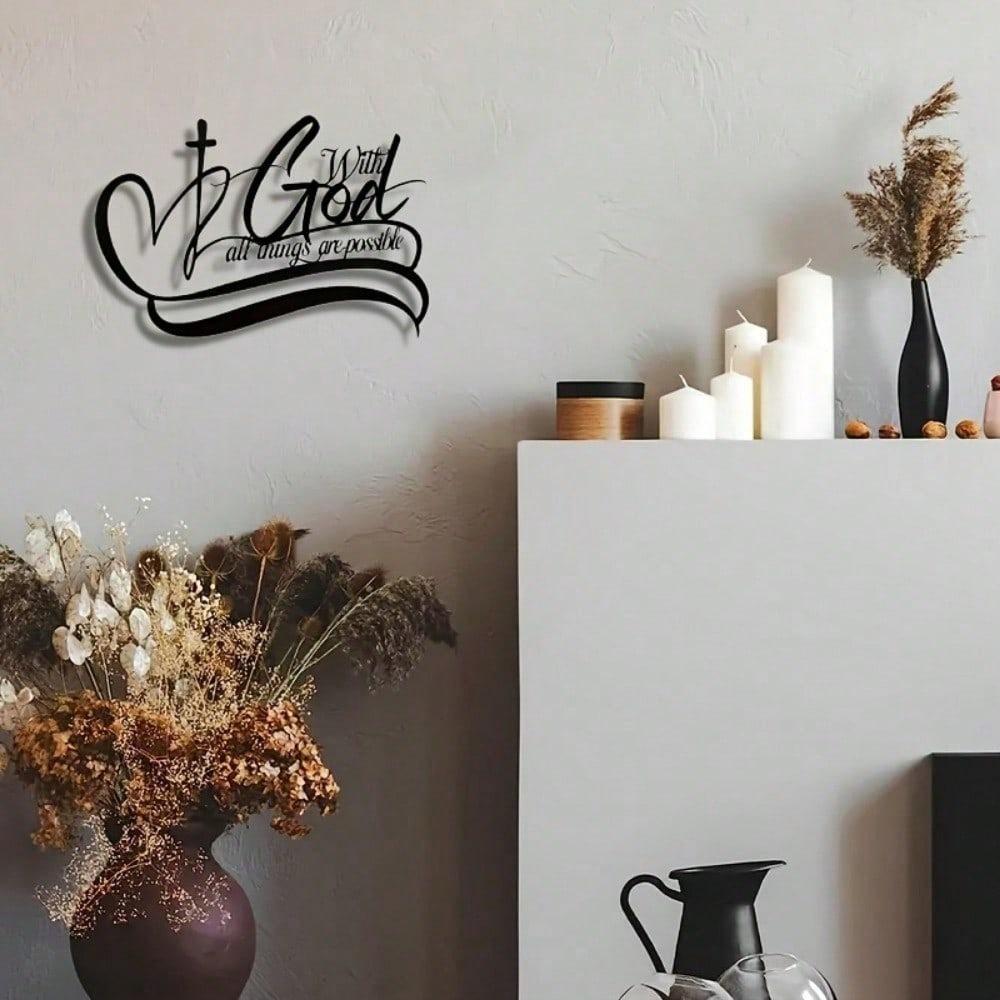 Elegant And Simple "With God, All Things Are Possible" Metal Wall Art - Perfect For Homes, Offices, Etc.