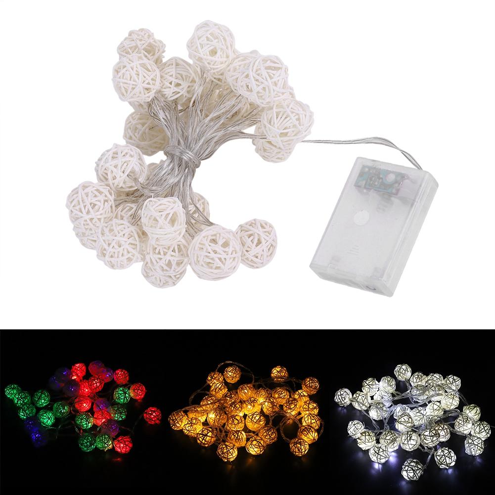 Гирлянда из ротангового шара, 30 светодиодов, ночник на батарейках, подвесной декор