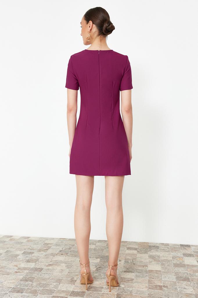 Женское модное новое платье розового цвета с круглым вырезом, мини-тканое платье