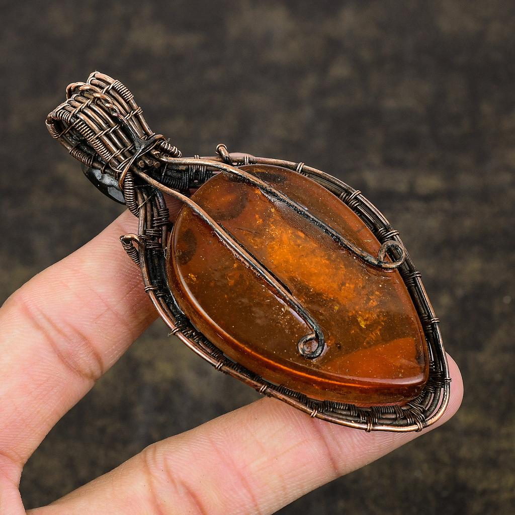 Подвеска ручной работы из медной проволоки из натурального балтийского янтаря 3,54 y0O71
