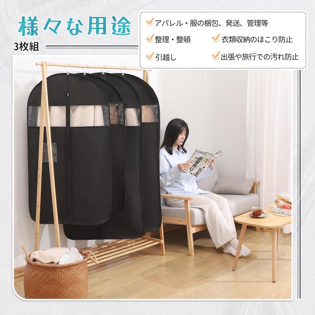 TITIROBA Clothing and Made of Thick and with Clear Window and Ideal for Storing and Coats PEVA Durable 6 Black Covers, Dustproof, Insect-Proof,