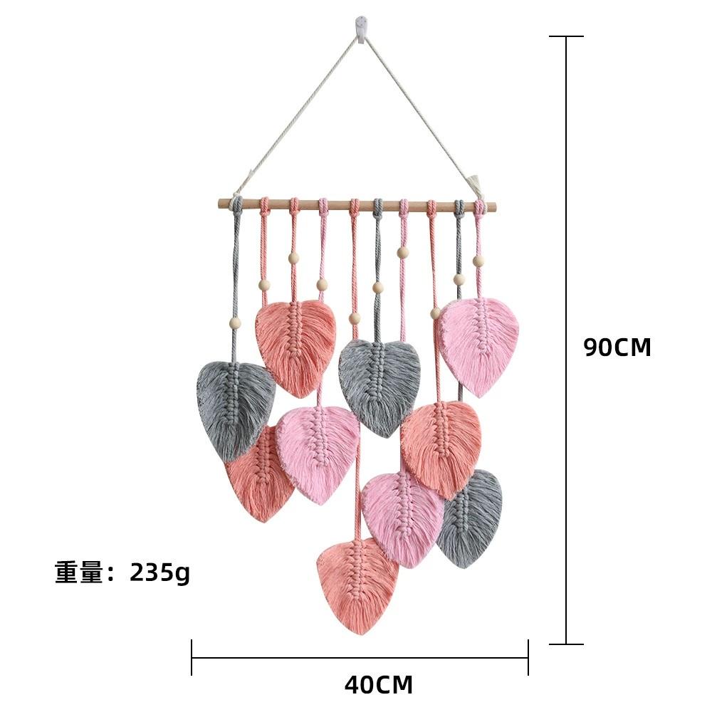 Macrame Wall Hanging Leaves Bohemian Wall Hanging Woven Tapestry Large Chic Woven Leaf Tassel Handmade Woven Wall Art for Bedroom Nursery Home 90x40cm