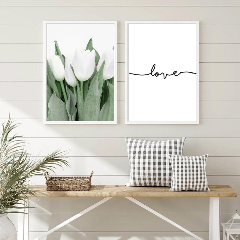White Tulip Succulents Monstera Plant Wall Art Canvas Painting Nordic Posters And Prints Wall Pictures For Living Room Decor