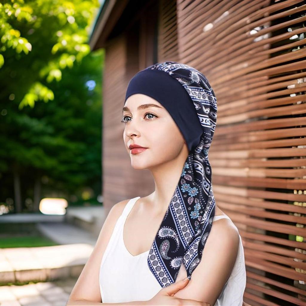 Women Vintage Turban Bonnet Hat with Elastic Wide Band Print Hijab Hat Bandana Headwrap Hat for Hair Loss Pastoral Hat