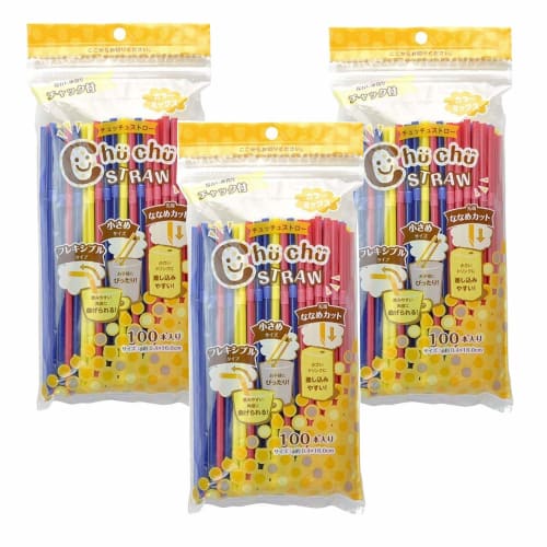 Strix Designs Straws, 300 count (3 packs of 100 each), 16cm x 4mm diameter, 3 colors, Mini, Flexible, Bendable, with Zipper, Diagonal Cut, Colorful, P