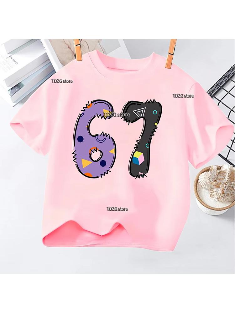 Kids Number 67 Graphic TShirt Soft Cotton Crew Neck Cute Cool Birthday Wear for Boys Girlsdf0066