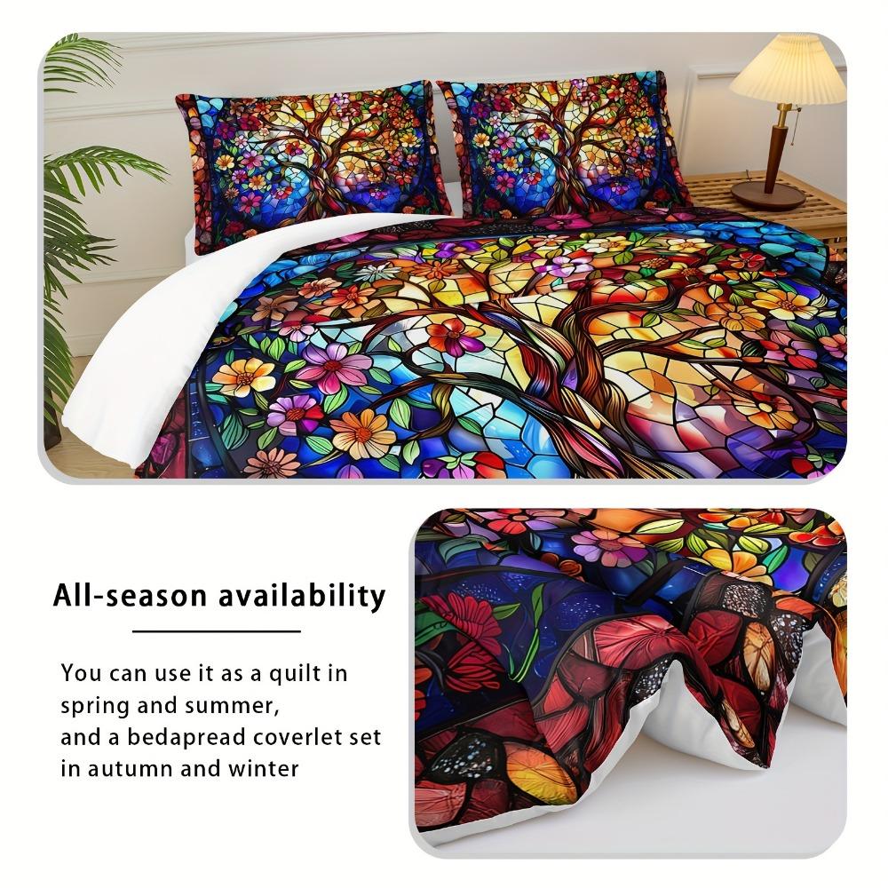 3pcs Bedding Set Colorful Sacred Life of Tree Print Cozy Duvet Cover Set King Queen Twin Single Size Birthday Gift Bedroom Decor