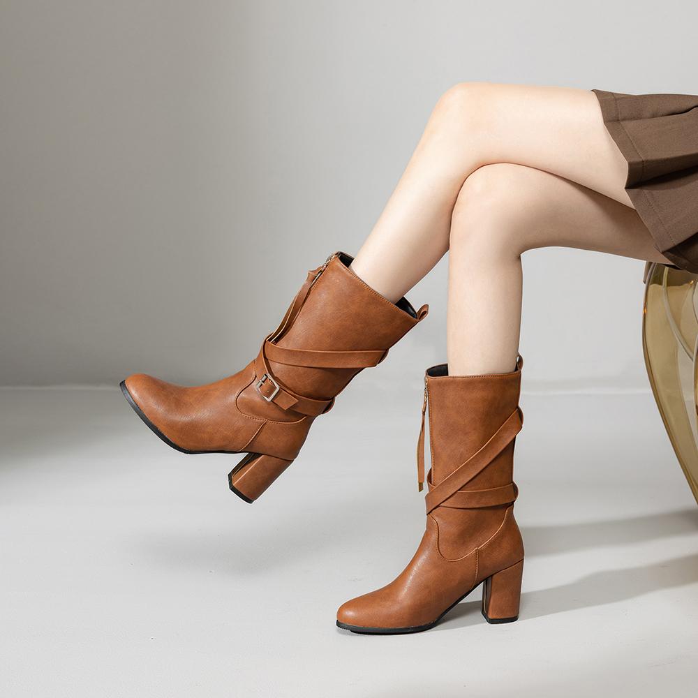 Желто-коричневые женские полусапожки на высоком каблуке, маленькие, большие, размер 33 52