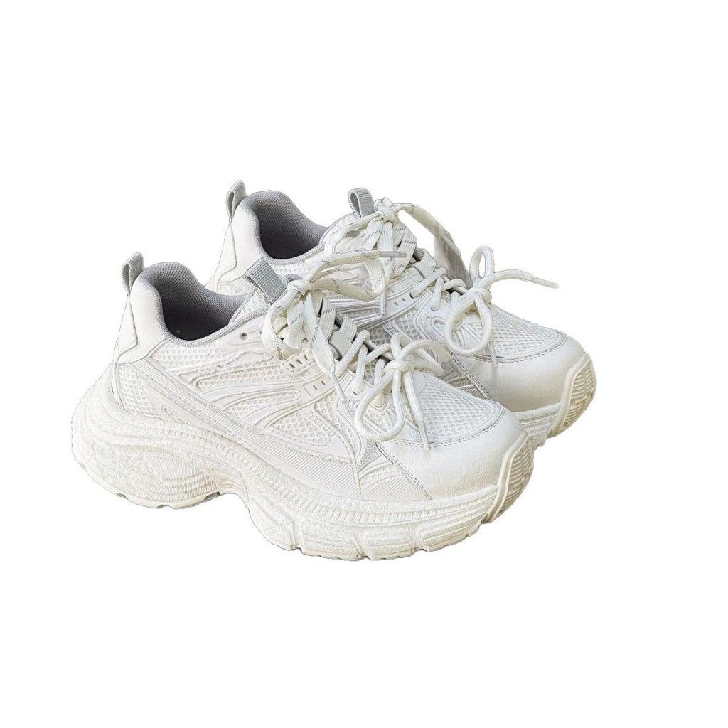 Европейская станция Кожа Серебро Папины кроссовки Женские 2025 Весна Новые На толстой подошве Увеличивающие рост Универсальные Удобные Кроссовки, увеличивающие рост