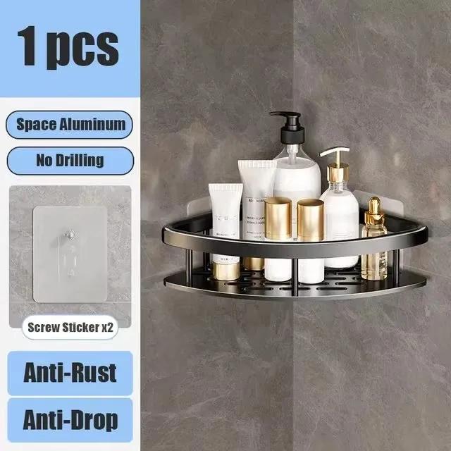 Kitchen Storage Bathroom Shelves Organizer Aluminum Alloy Shower Shelf  Accessories Shampoo Rack Multi-scenario No Drill Shelf