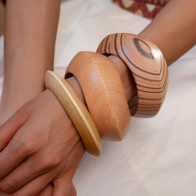 Европейско-американский стиль Деревянный широкий браслет Богемный Ретро Ручное кольцо Полосатый узор Браслет Украшение
