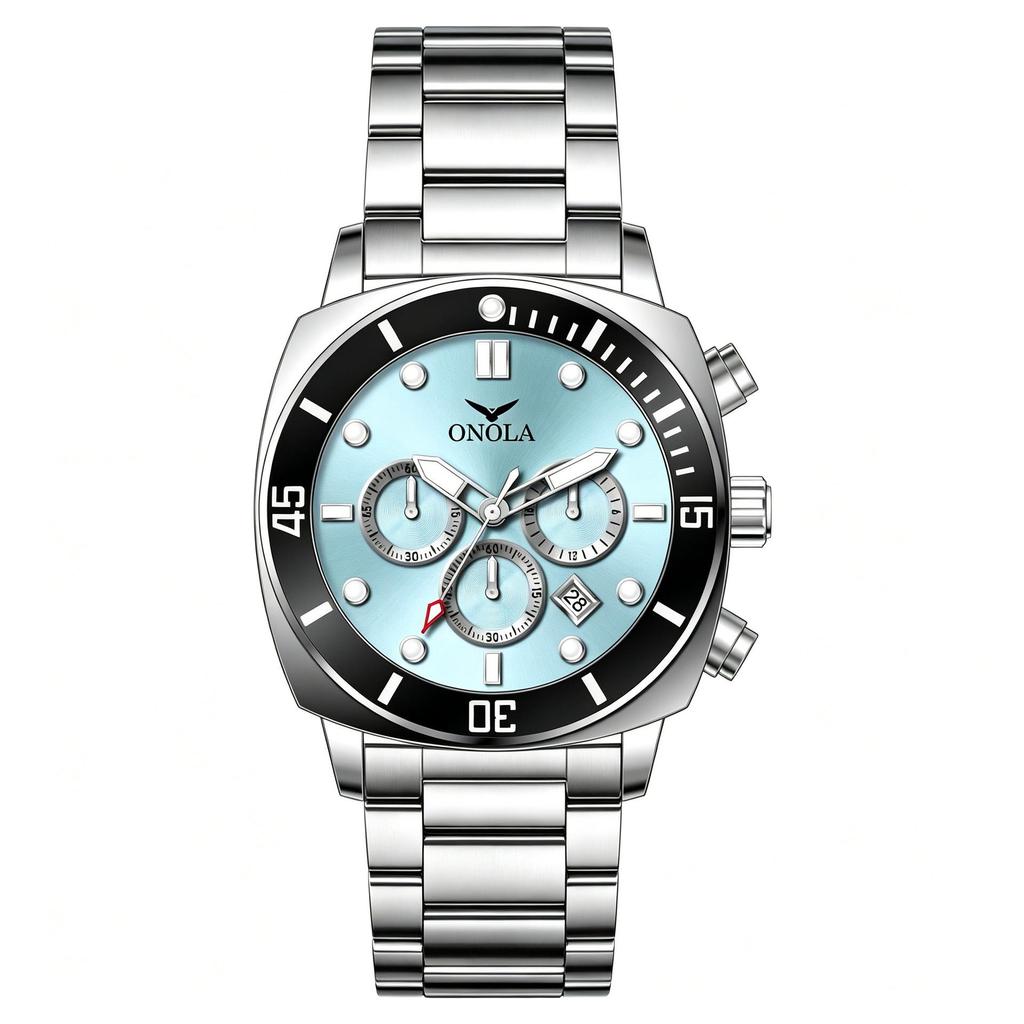 Mens Waterproof Quartz Chronograph Watch Luminous Hands Calendar Watch Stainless Steel/Leather Strap