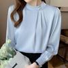 Fashion Long Sleeve White Blue Beading Chiffon Blouse Shirt Women Tops J226