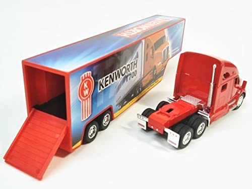 Kinsmart Грузовик с контейнерным полуприцепом Kenworth T700, масштаб 1/68, литая модель, с инерционным механизмом, литая модель автомобиля (красный)