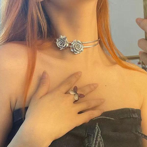 Gorgeous Fashion Leather Flower Necklace Women's Popular Collar Chain Temperament Rose Choker Neckchain Engagement Anniversary Jewelry Gift