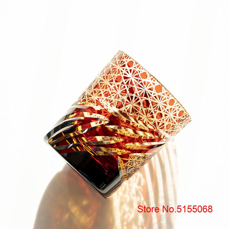 Japanese Vintage Edo Kiriko Whiskey Cup High Grade Crystal Wine Glass Dragon Eye Pattern Medieval Hand Cut Whisky Glass Gift Box