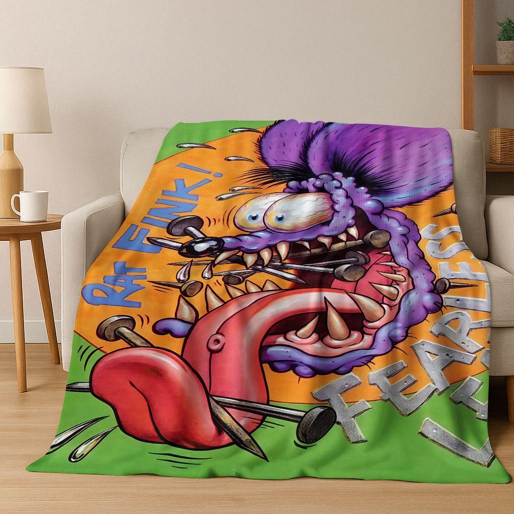 3D Бунтарский RAT FINK Автомобильный Знак Мультяшное Фланелевое Одеяло, Теплое и Уютное Мягкое Плед для Дома Спальни Кровати Дивана Покрывало для Пикника