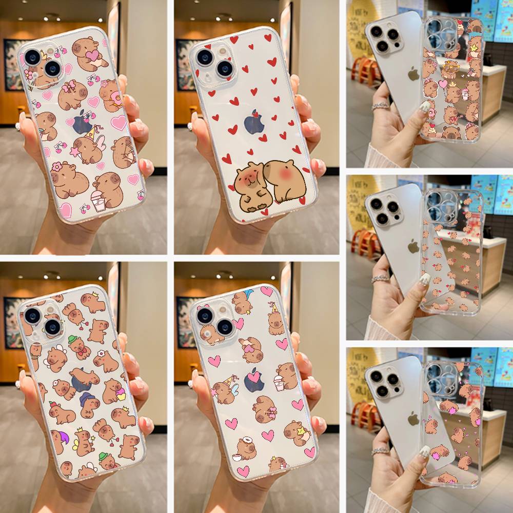 Мультяшный чехол-капибара для iPhone 17 16 15 14 13 12 11 Mini Pro Max Plus Прозрачный чехол