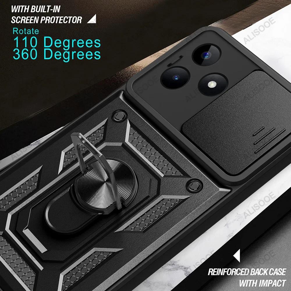 Capa для Realme C51 C55 Чехол-слайдер для камеры, защитное кольцо для объектива, подставка, задняя крышка для Realme C51 Armor Shockproof Funda