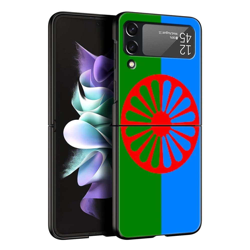 Gypsy Romani Roma Flag Z Flip 4 Phone Case For Samsung Z Flip 3 5G Black Hard Shell Galaxy ZFlip3 ZFlip5 Cover Folding Luxury