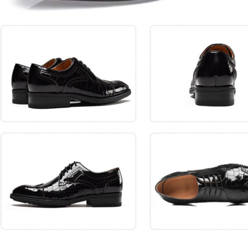 Crocodile Pattern Leather Shoes Business Oxford Footwear Men's Brogue Dress Shoes Leather Formal Shoes for Men Bullock Shoe
