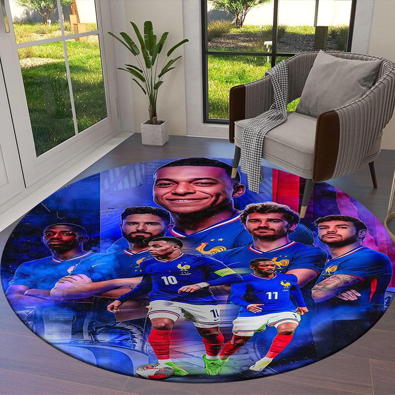 France National Football Team Round Area Rug,Carpet Rug for Living Room Bedroom Sofa Playroom Decor,Non-slip Floor Mat