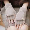 New Plush Winter Half-finger Flip-up Warm and Thickened Leaky Finger Imitation Mink Knitted Student Writing Gloves