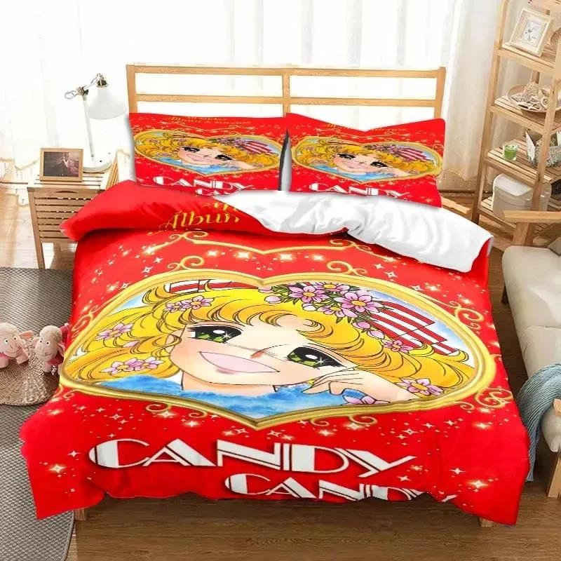 3D Print Manga Candy Cute Cartoon Bedding Set Double Twin King Duvet Cover Comforter Pillowcase Boys Girls Adults Bedroom